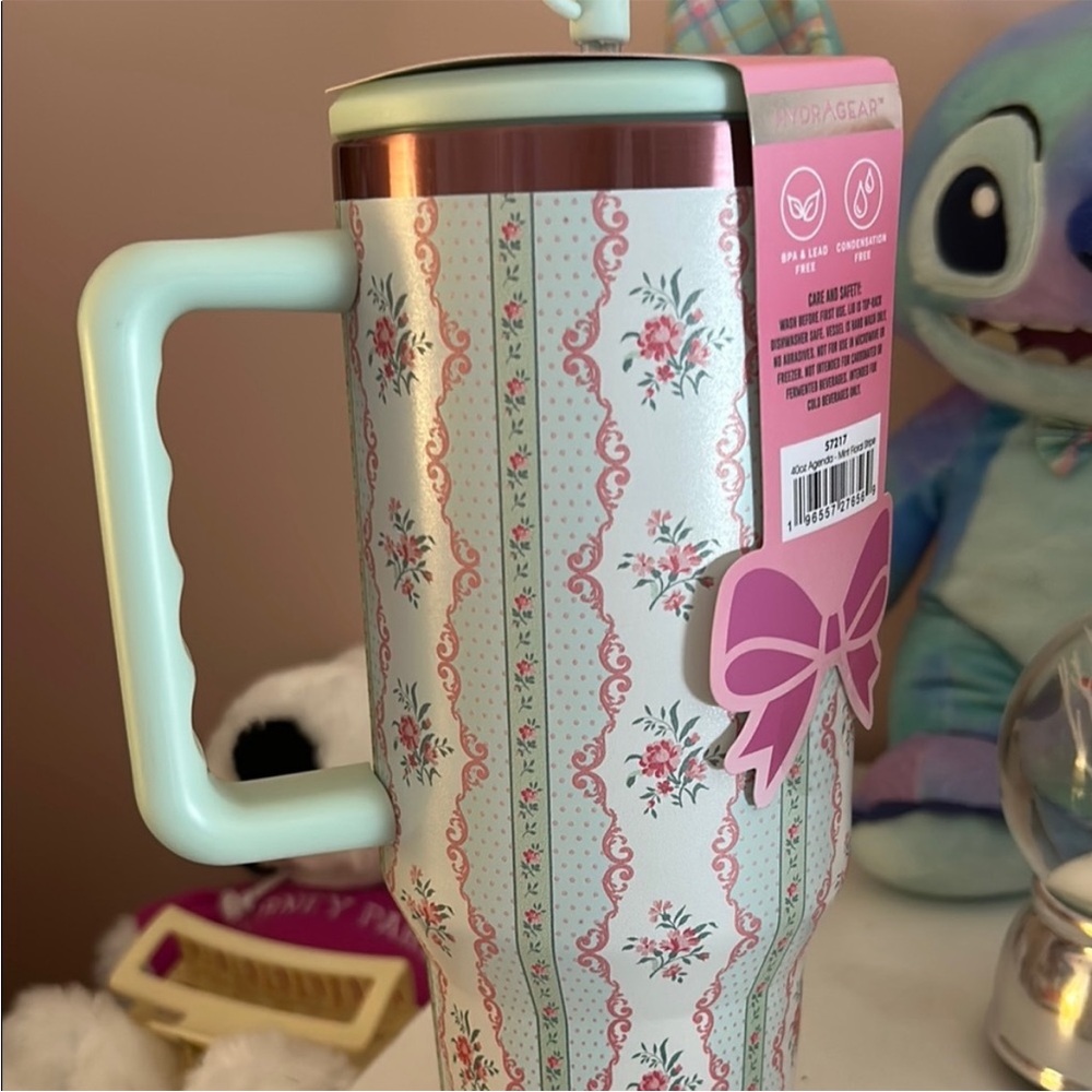 Floral Water Bottle - Mint and Pink - Picture 5 of 11